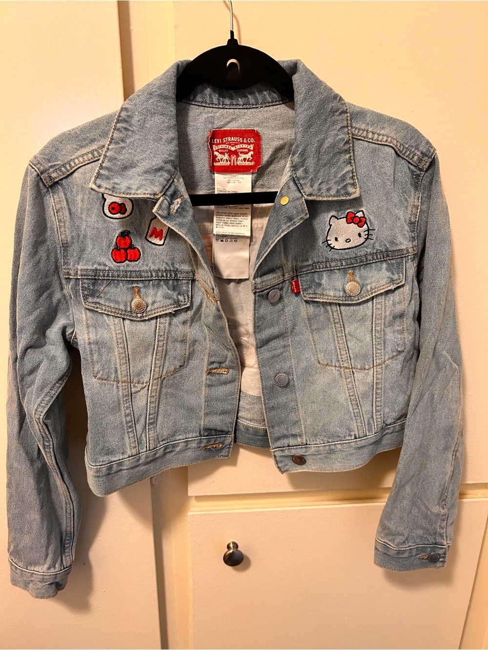 Levi's Light Blue Kids Denim Jacket with Hello Kitty & Cherry Patches